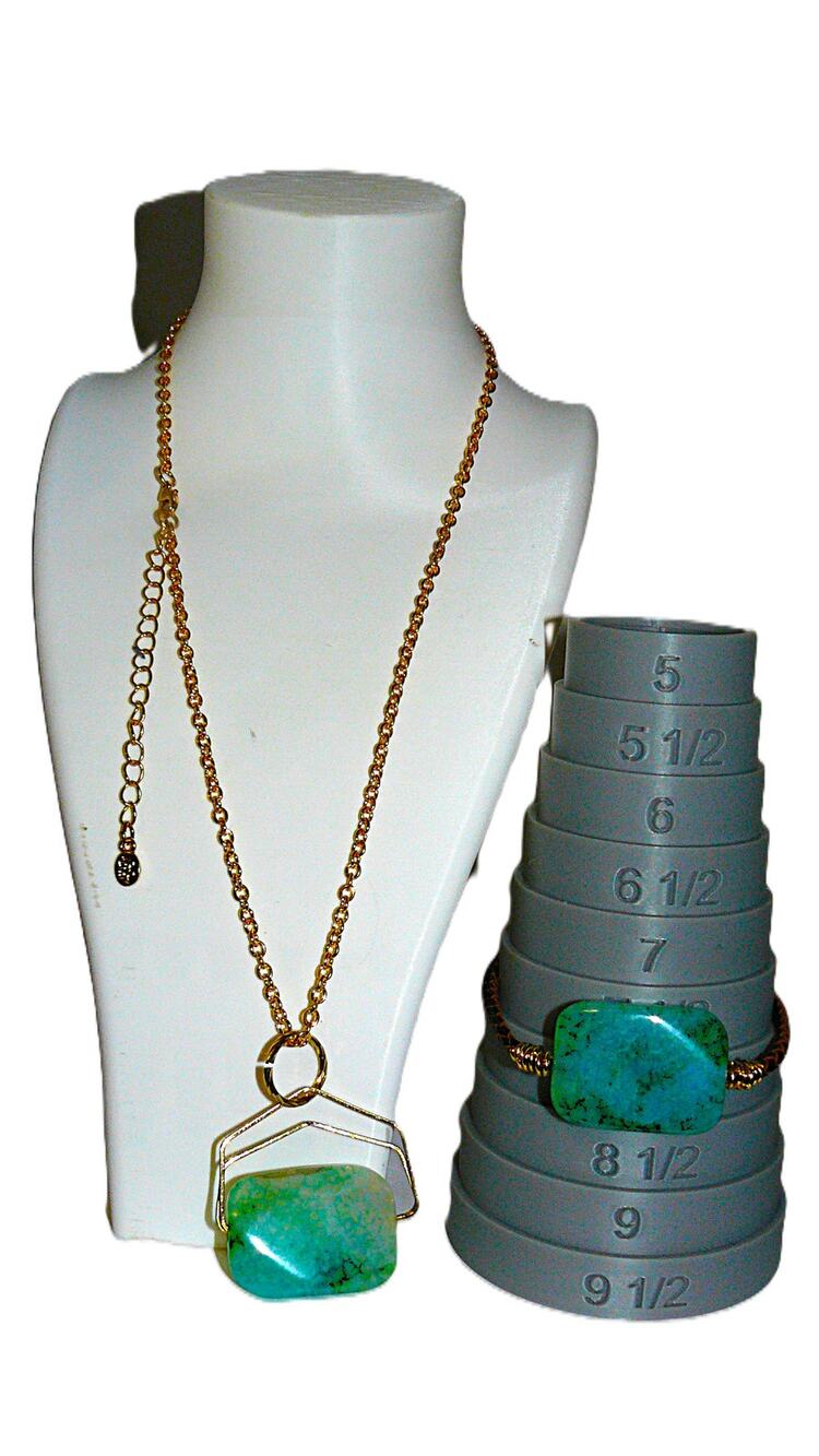 River & Ridge Dyed Green Agate Stone Necklace Bracelet Set Gold Tone Handmad NWT
